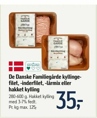 Føtex De Danske Familiegårde kyllingefilet, -inderfilet, -lårmix eller hakket kylling tilbud