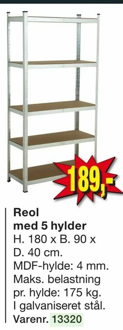 Harald Nyborg Reol med 5 hylder tilbud