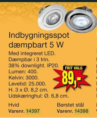 Indbygningsspot dæmpbart 5 W