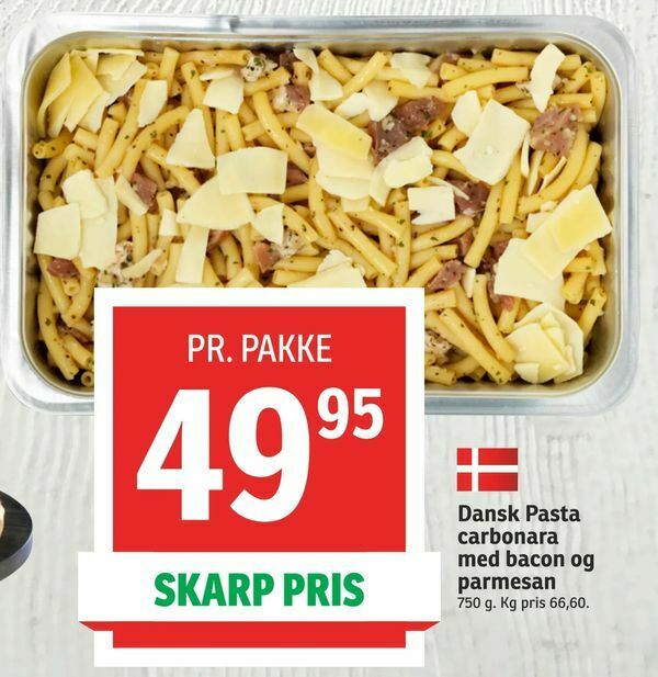 Dansk Pasta carbonara med bacon og parmesan tilbud hos SPAR