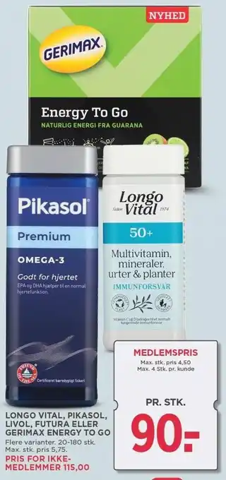 MENY Longo vital, pikasol, livol, futura eller gerimax energy to go tilbud