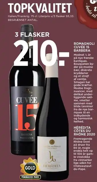 MENY Romagnoli cuvée 15 barbera eller hérédita côtes du rhône 2020 tilbud