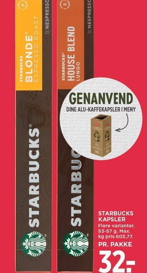 Starbucks kapsler tilbud hos MENY