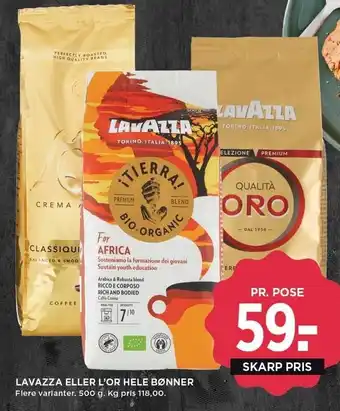 MENY Lavazza eller l'or hele bønner tilbud