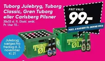 Bilka Tuborg julebryg, tuborg classic, grøn tuborg eller carlsberg pilsner tilbud