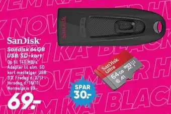 Bilka Sandisk 64gb usb/sd-kort tilbud