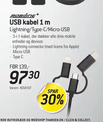 Thansen Usb kabel 1 m tilbud