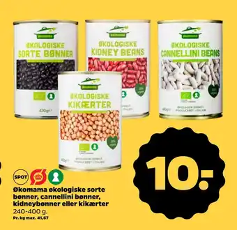 Netto Økomama økologiske sorte bønner, cannellini bønner, kidneybønner eller kikærter tilbud