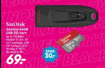 Bilka Sandisk 64gb usb/sd-kort tilbud