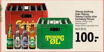 SPAR Tuborg julebryg, grøn tuborg, tuborg classic eller carlsberg pilsner tilbud