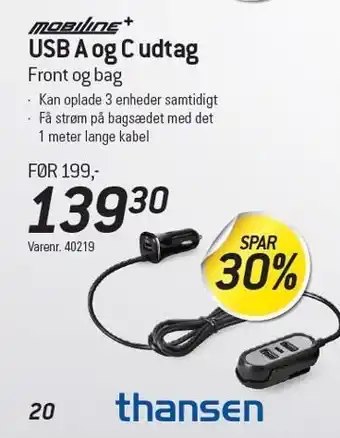 Thansen Usb a og c udtag tilbud