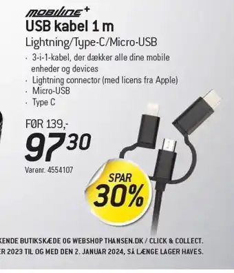 Thansen Usb kabel 1 m tilbud