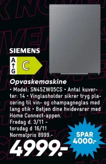 Bilka Siemens opvaskemaskine tilbud