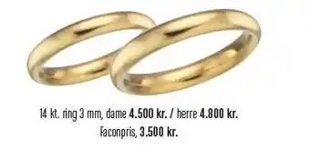 14 kt. ring 3 mm, dame eller herre