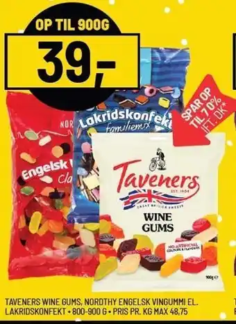 Priss Taveners wine gums, nordthy engelsk vingummi el. lakridskonfetti tilbud