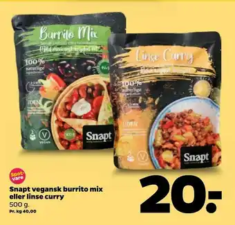 Netto Snapt vegansk burrito mix eller linse curry tilbud