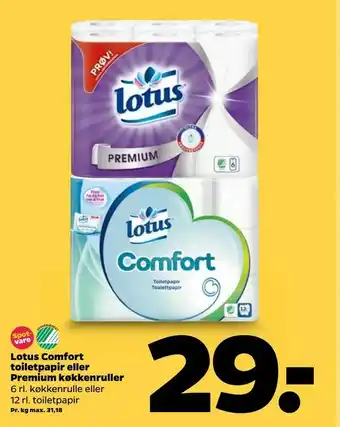 Netto Lotus Comfort toiletpapir eller Premium køkkenruller tilbud