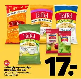 Netto Taffel giga-pose chips eller dip mix 3-pak tilbud