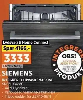 Power Siemens integreret opvaskemaskine tilbud
