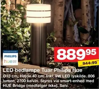 Bauhaus LED bedlampe Tuar Philips Hue tilbud