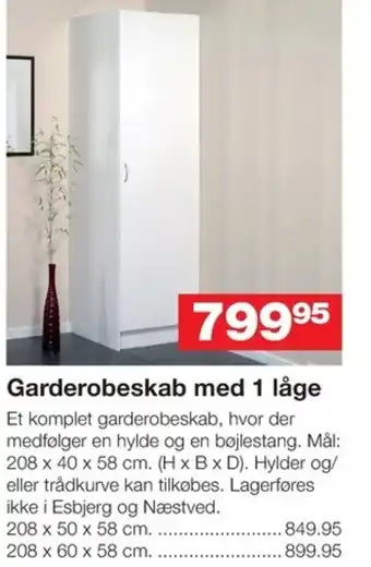 Bauhaus Garderobeskab med 1 låge tilbud