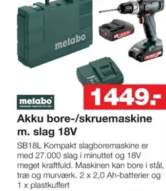 Bauhaus metabo Akku bore-/skruemaskine m. slag 18V tilbud