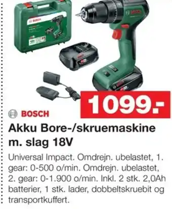 Bauhaus BOSCH Akku Bore-/skruemaskine m. slag 18V tilbud