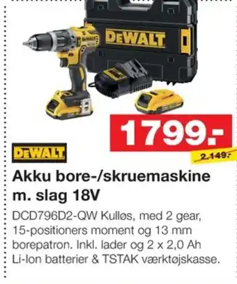 Bauhaus DEWALT Akku bore-/skruemaskine m. slag 18V tilbud