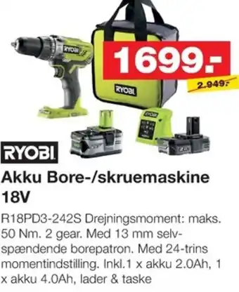Bauhaus RYOBI Akku Bore-/skruemaskine 18V tilbud
