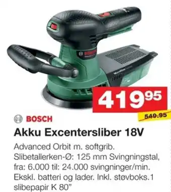 Bauhaus BOSCH Akku Excentersliber 18V tilbud
