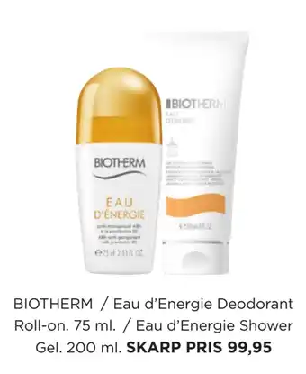 Salling Biotherm / eau d'energie deodorant roll-on. 75 ml. / eau d'energie shower gel. 200 ml tilbud