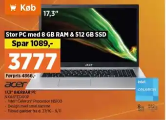 Power Acer bærbar pc tilbud