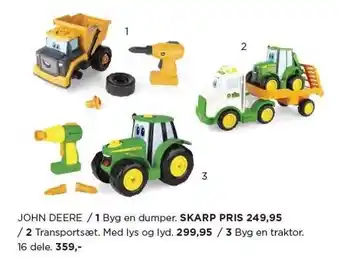 John deere byg en dumper, transportsæt med lys og lyd eller byg en traktor 16 dele