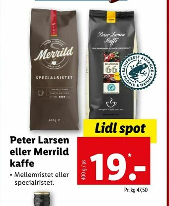 Let-Køb Peter Larsen eller Merrild kaffe tilbud