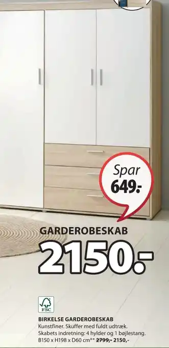 JYSK BIRKELSE GARDEROBESKAB tilbud