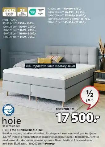 JYSK HØIE C250 KONTINENTALSENG tilbud