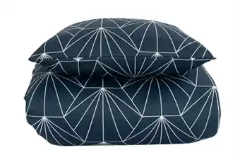Bomuldssatin sengetøj - 140x220 cm - hexagon blåt sengetøj - 2 i 1 design - by night sengesæt