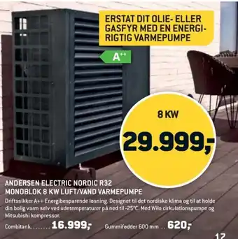 XL-BYG ANDERSEN ELECTRIC NORDIC R32 MONOBLOK 8 KW LUFT/VAND VARMEPUMPE tilbud