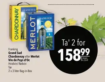 Citti Grand Sud Chardonnay eller Merlot Vin de Pays d'Oc tilbud