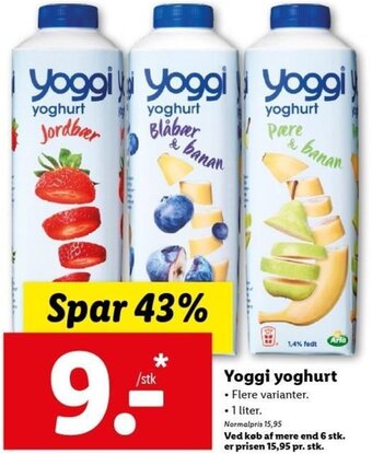 Lidl Yoggi Yoghurt 1 Liter tilbud
