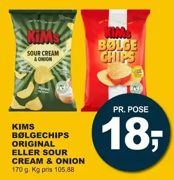 Let-Køb Kims bølgechips original eller sour cream & onion tilbud