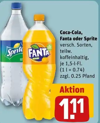 REWE DE Coca-Cola, Fanta oder Sprite versch. Sorten, tilbud