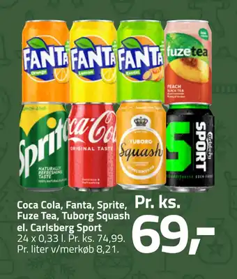 Fleggaard Coca cola, fanta, sprite, fuze tea, tuborg squash el. carlsberg sport tilbud