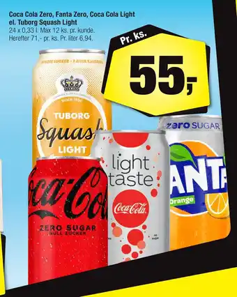 Calle Coca cola zero, fanta zero, coca cola light el. tuborg squash light tilbud