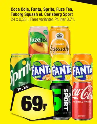 Coca cola, fanta, sprite, fuze tea, tuborg squash el. carlsberg sport