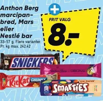 Bilka Anthon berg marcipanbrød, mars eller nestlé bar tilbud
