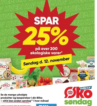 Bilka Spar 25% på over 200 økologiske varer tilbud