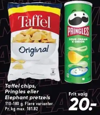 Bilka Taffel chips, pringles eller elephant pretzels tilbud