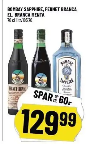 Løvbjerg Bombay sapphire, fernet branca el. branca menta tilbud