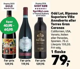 Kvickly Odd lot, ripasso superiore villa annaberta eller torres gran coronas tilbud
